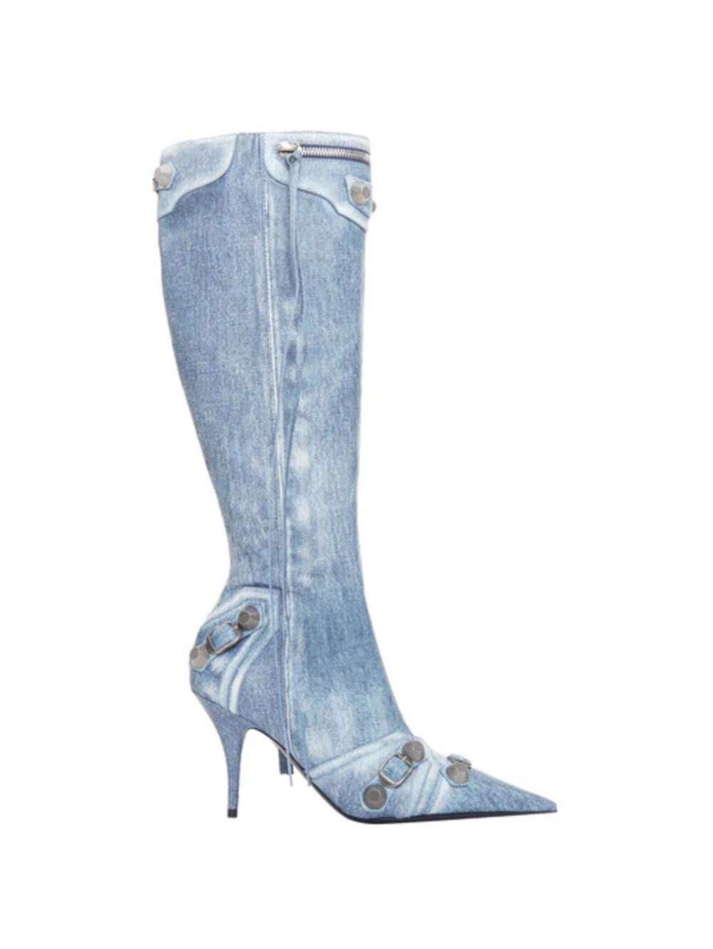 NIB $2600 BALENCIAGA Cagole blue denim leather 771231 stud moto tall boots 41/11 - Picture 11 of 16